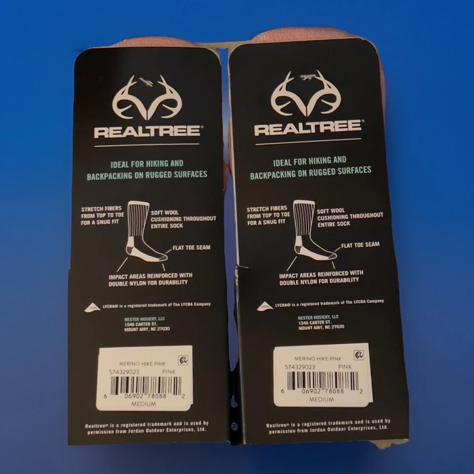 Calcetines para mujer Realtree talla 6-10 lana merino excursionista 2 pares peso medio rosa E3 Foto 2 de 2