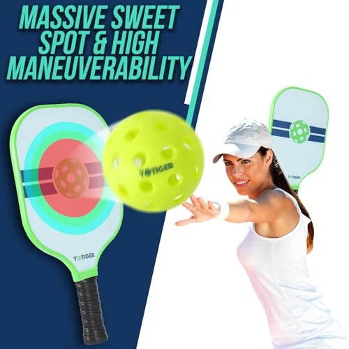 Pickleball Paddles Set of 2, Fiberglass Pickleball Paddles Set, Lightweight