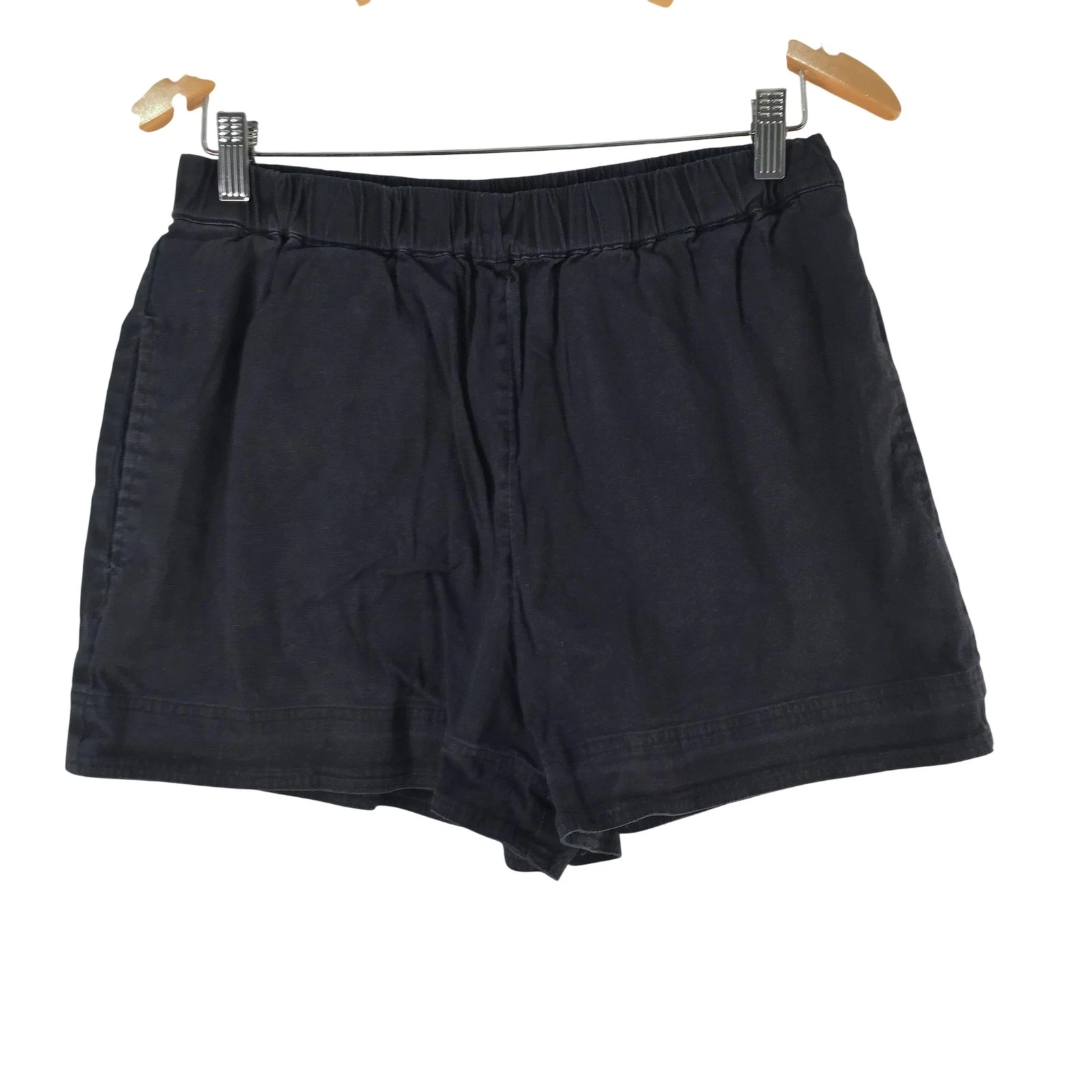 Country Road Chino Shorts Womens 12 Black Linen Elastic Waist Pockets 129562