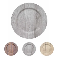6 Rustic 13 in Round Faux Wood Plastic CHARGER PLATES Party Events Decorations