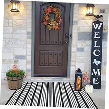Black and White Striped Outdoor Rug Front Porch Rug Front Door Mat 27.5"x43"