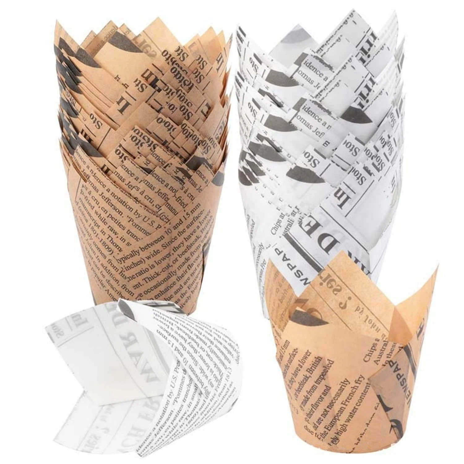 200pcs Tulip Cupcake & Muffin Tins Liners, 2” Standard Newspaper Pattern Pape...