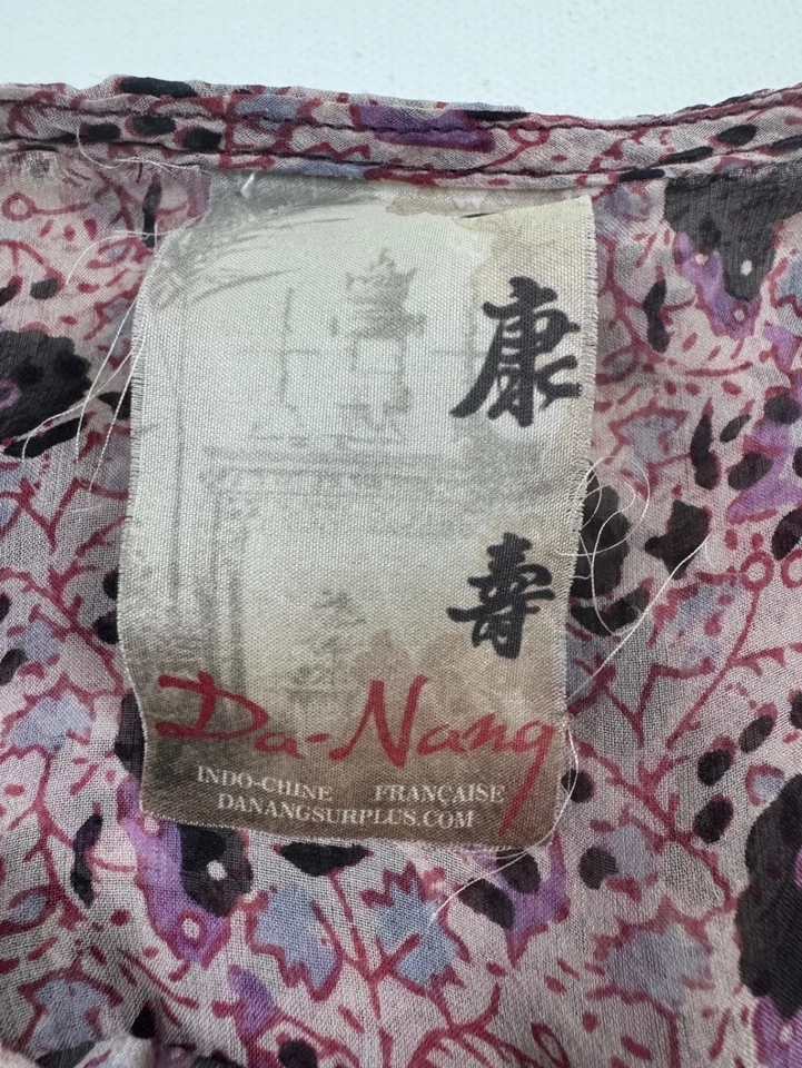 Blusa Da-Nang Mujer XS Seda Floral Con Cordones Cordón Rosa Transparente Púrpura Boho Foto 4 de 4