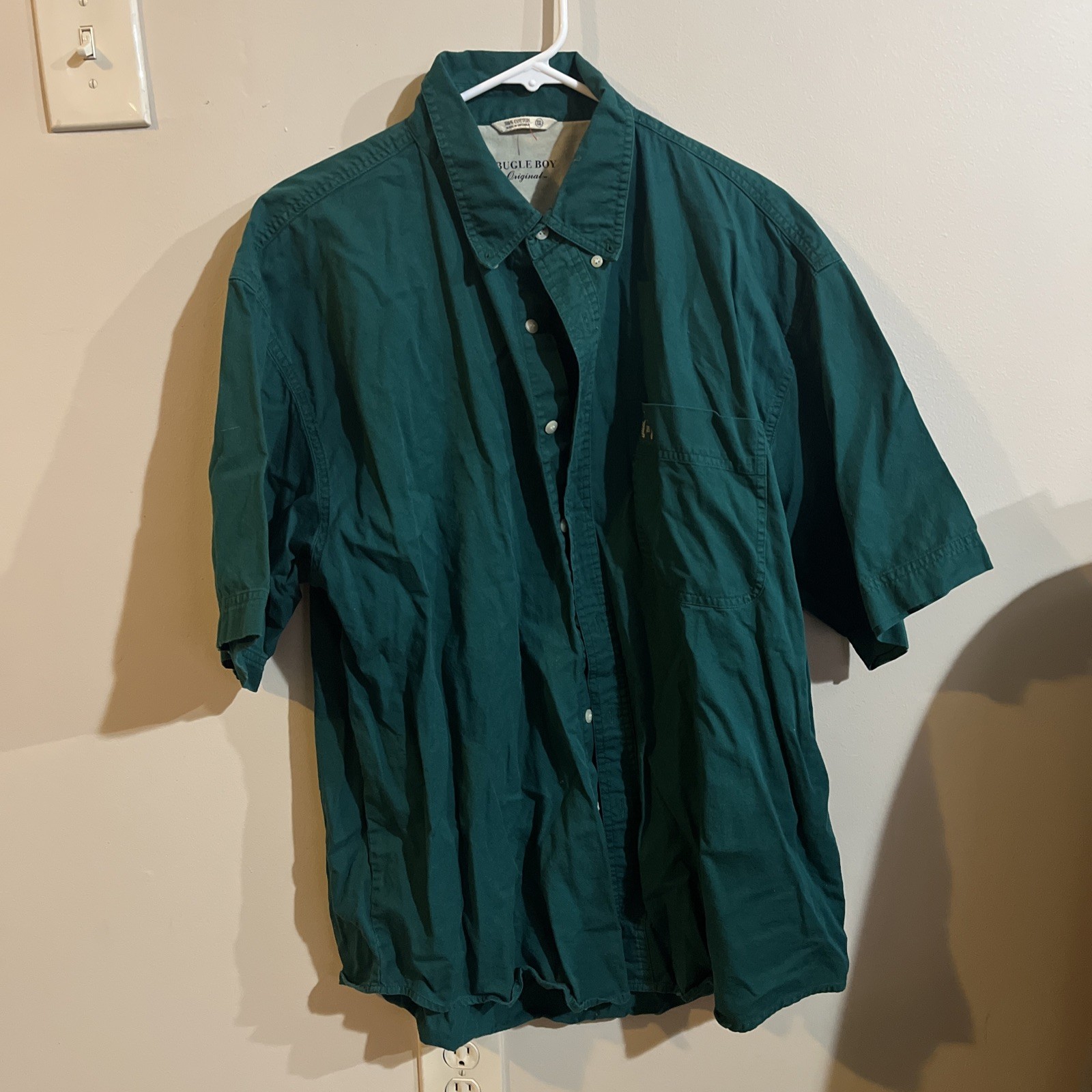 Vintage Bugle Boy Short Sleeve Button Up Shirt Green Size Large