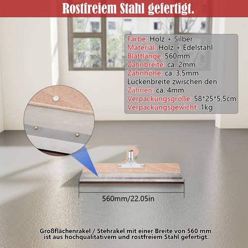 Großflächenrakel gezahnt 560mm Flächenrakel Flächenspachtel Stehrakel Rakel DE - Bild 5 von 15