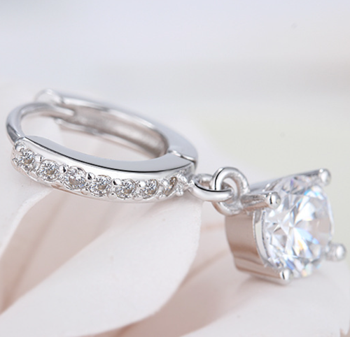 925 Sterling Silver Cute CZ Stone Drop Huggie Hoop Earrings Women Girl Gift UK - Picture 6 of 13