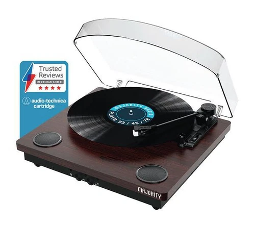 MAJORITY MOTO VINYL BLUETOOTH TURNTABLE RECORD PLAYER DIRECT DRIVE WALNUT NEW