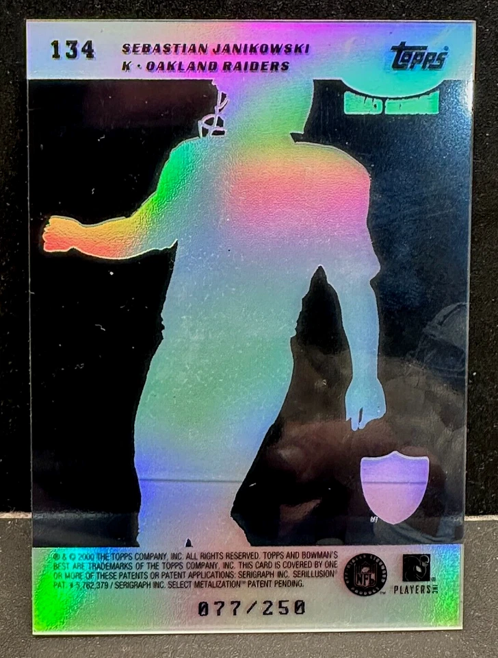 Sebastian Janikowski 2000 Bowman’s Best Acetate Rookie SP #134 Raiders /250 RC - Image 2 of 3