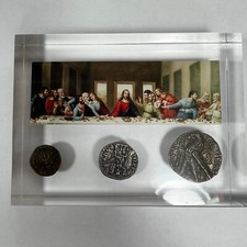 3 Roman Coins Collectible In Acrylic With Da Vinci Last Supper Image Christmas