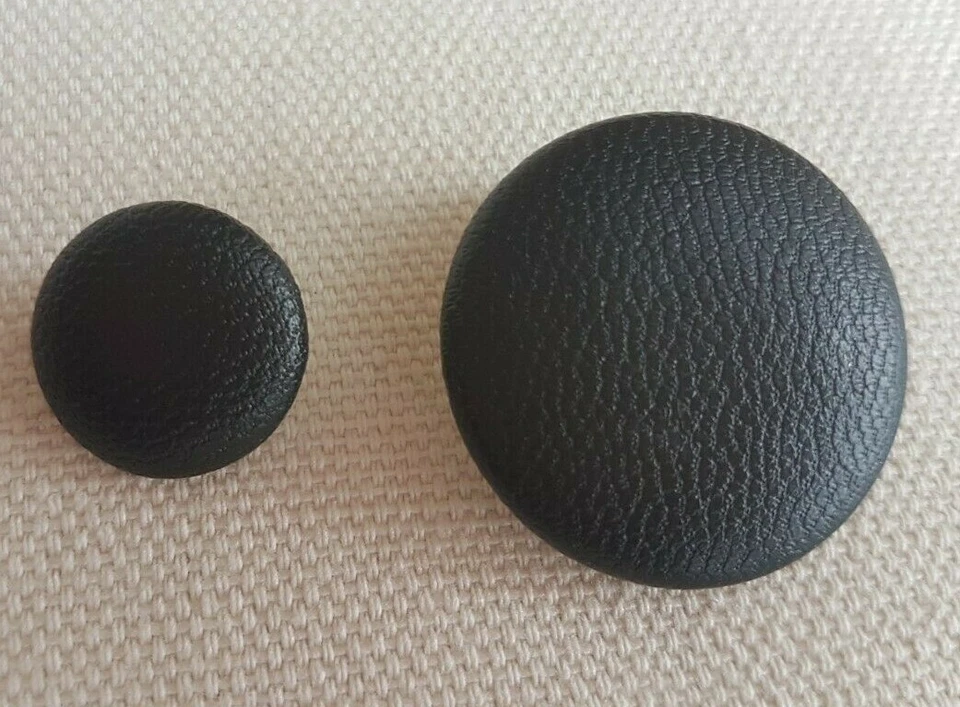 BLACK LEATHER ROUND BUTTONS – SHANK, 11MM 15MM 20MM 25MM 32MM RETRO VINTAGE UK - Image 3 of 4