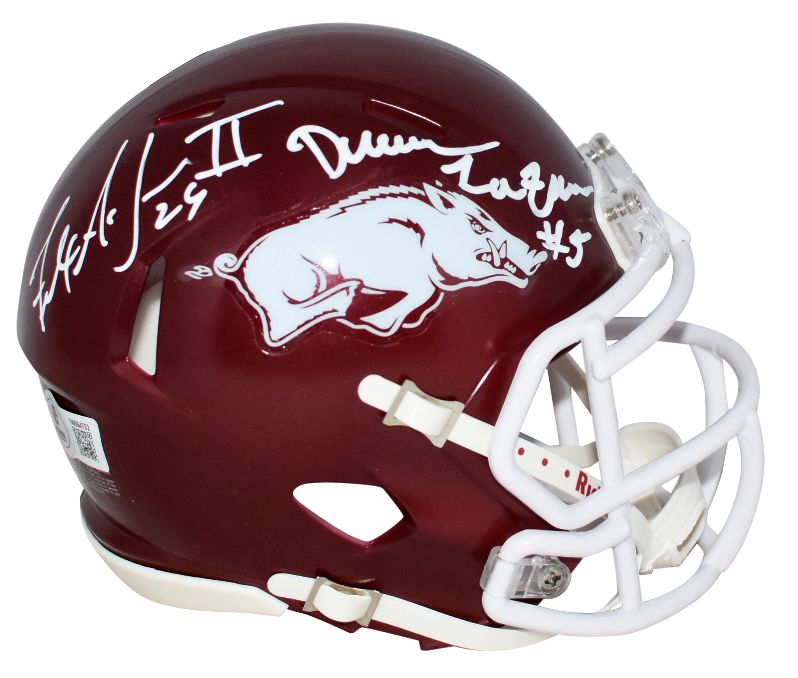 DARREN McFADDEN FELIX JONES SIGNED ARKANSAS RAZORBACKS SPEED MINI HELMET BECKETT 