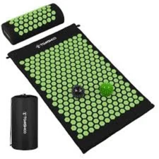 TOMSHOO Acupressure Set, Acupressure Mat, Pillow, With Bag, Green, Open Box
