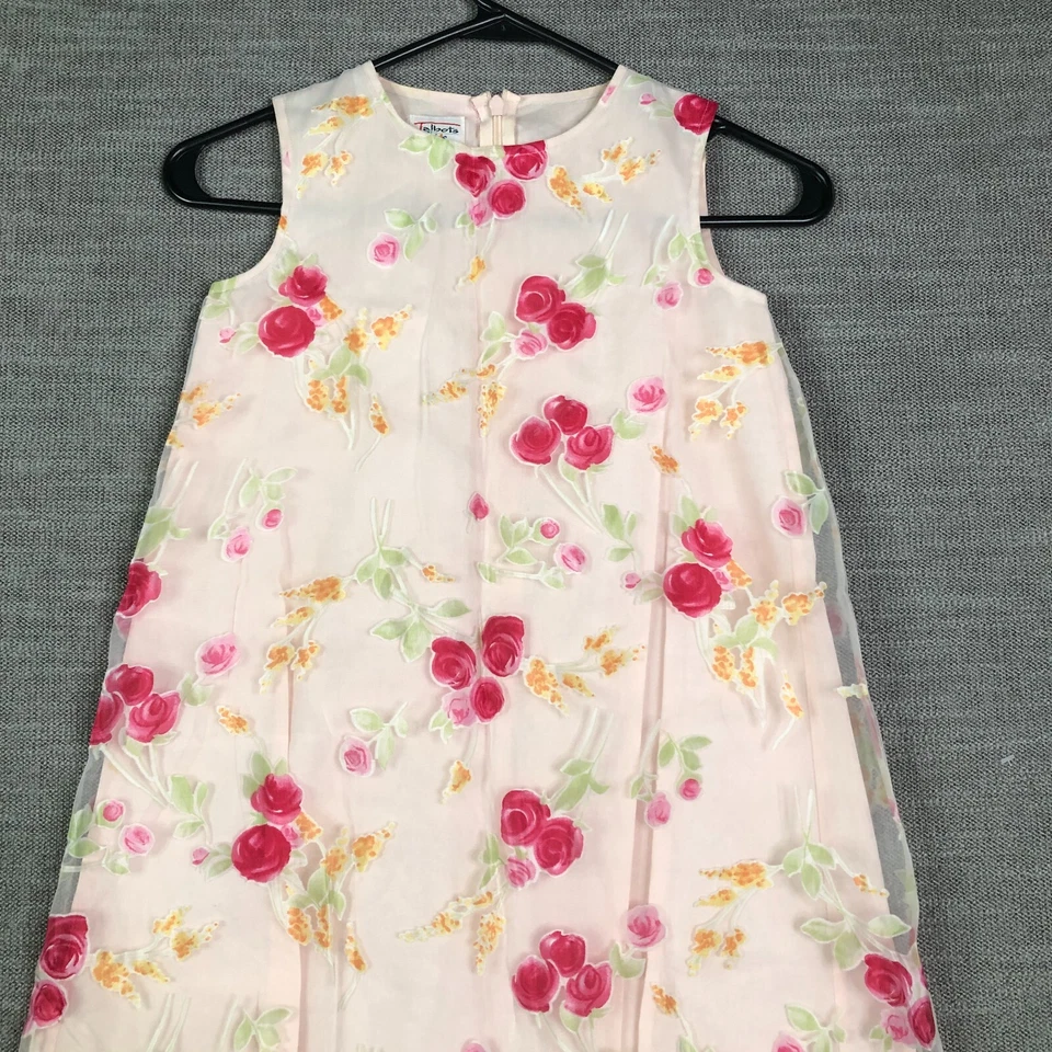 Vestido recto Talbots para niños niñas 6 rosa floral encaje sin mangas verano informal cremallera Foto 2 de 4