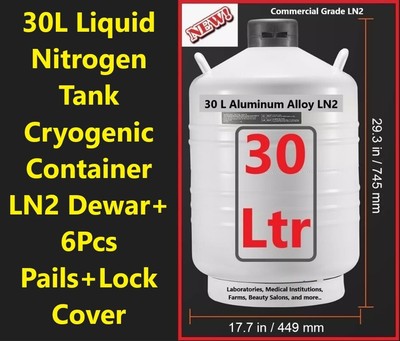 Medical Grade 30L Nitro Tank Cryogenic Container LN2 Dewar+6Pcs Pails+Lock Cover