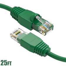 25FT Cat6A RJ45 Ethernet LAN Network UTP Patch Cable Copper Gold 24AWG Green