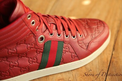 Gucci GG Monogram Red Leather Hi High Tops Trainers Sneakers Men's UK 6 G US 7