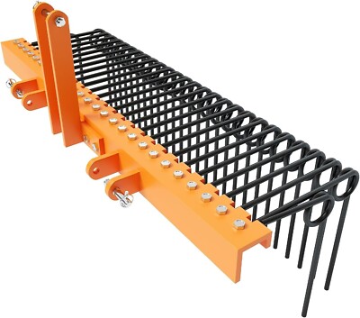 60 In Pine Straw Needle Rake Attaches to Cat 0 & Cat 1 3-Point Hitch for Tractor