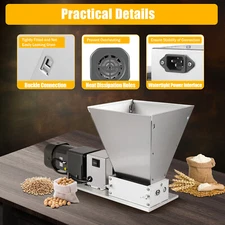 Electric 4L Grain Mill Stainless Steel Grinder Crusher Two-roller Mill 60W 75RPM
