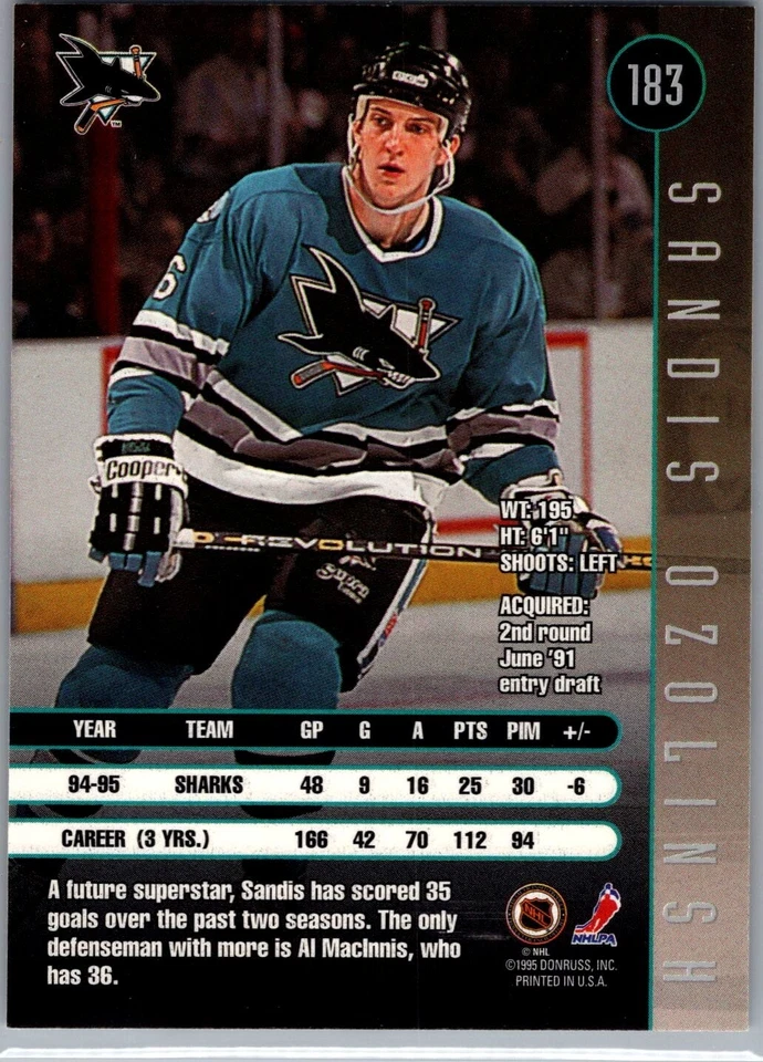 1995-96 Leaf Hockey - #183 Sandis Ozolinsh - Image 2 of 2