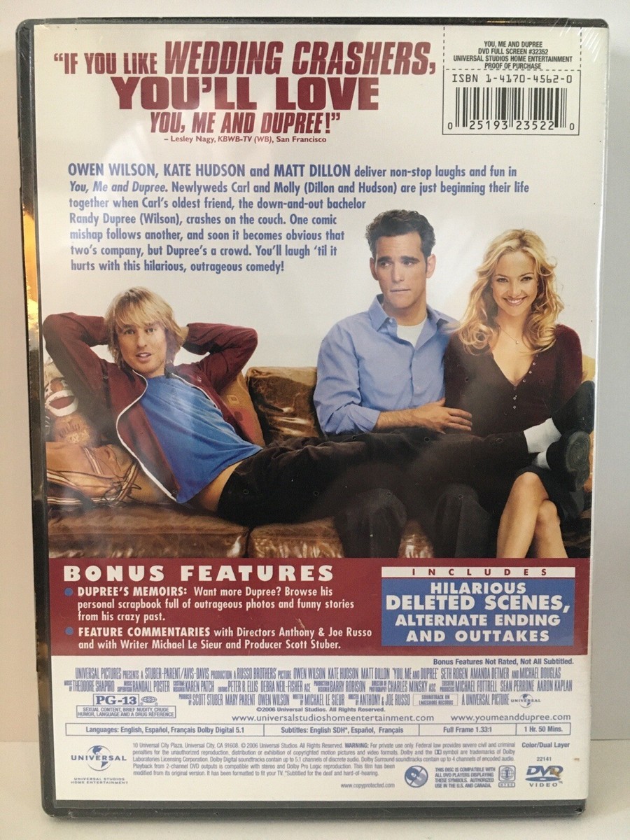 You, Me and Dupree DVD 2006 Owen Wilson/Kate Hudson/Matt Dillon