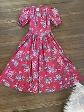 1980s Vintage Laura Ashley Red/Pink Cotton Floral Cottage Core Dress UK 12 US 10