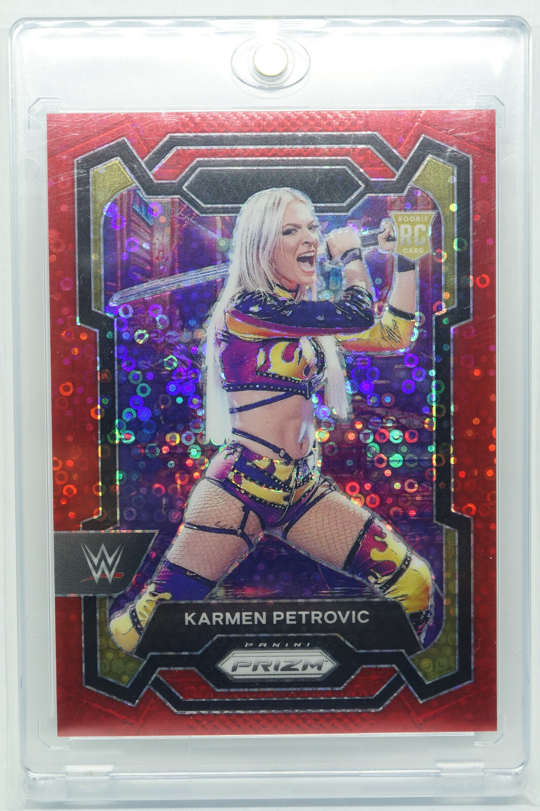 2024 Panini Prizm WWE #107 Karmen Petrovic Rookie Under Card RED /99 + ONE TOUCH