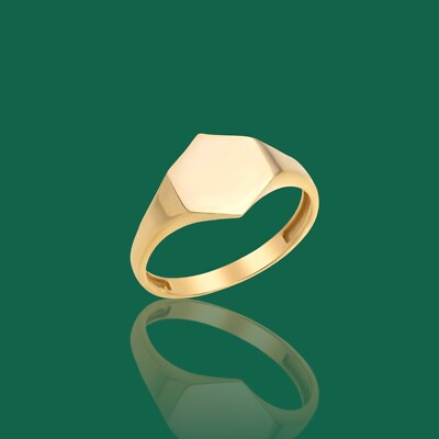 14 Karat massiver Gold Sechseck Siegelring | Ring mit individueller Gravur | für Sie | Größen 2-11
