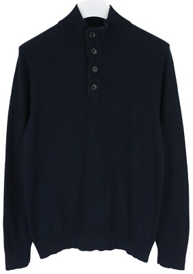Tommy Hilfiger Compact Cotton Pullover Herren Groß Halb Knopf Eng Strick Dunkel
