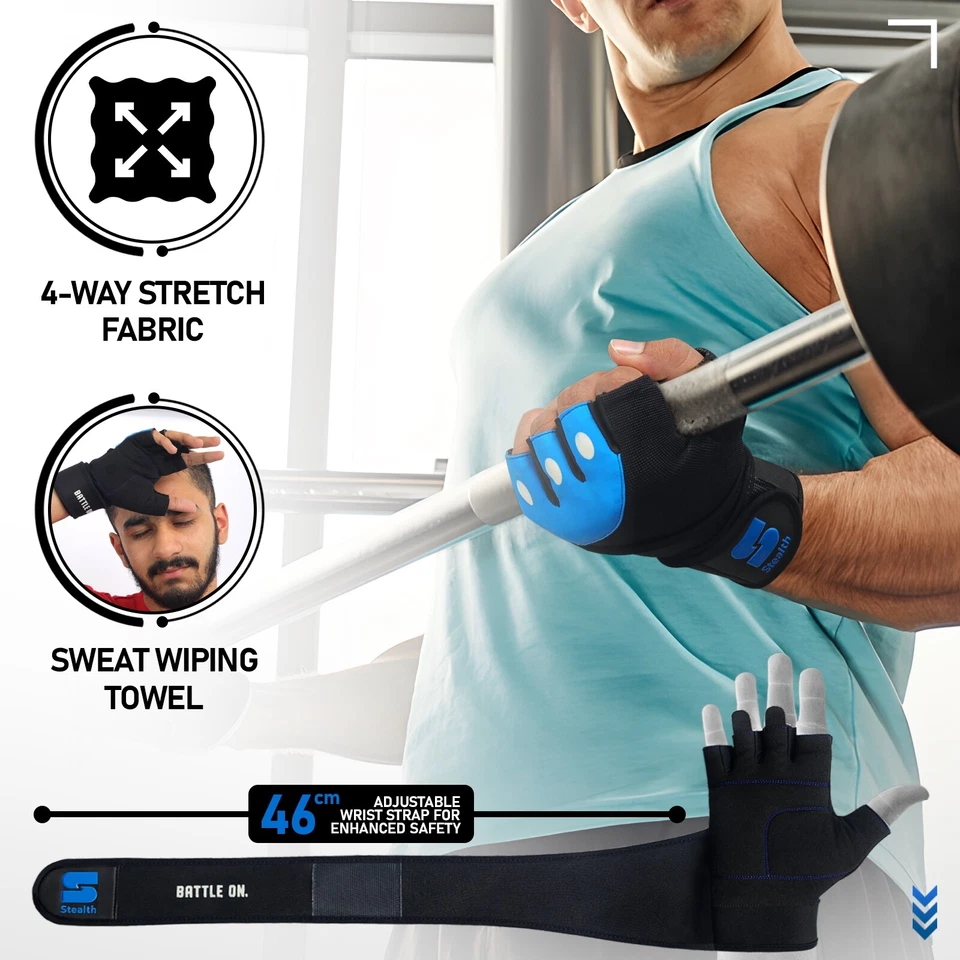 WEIGHT LIFTING GLOVES WITH WRIST SUPPORT STRAP FITNESS GYM WORKOUT TRAINING - image 2 of 4