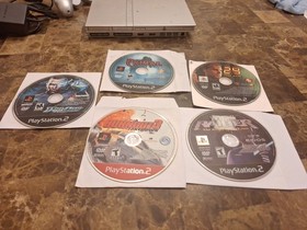 Sony PlayStation 2 Slim PS2 Silver Console SCPH-77001 Controller 5 Games