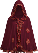 Little Red Riding Hood Cloak Costume, Adult Velvet Red Cape with Hood Halloween