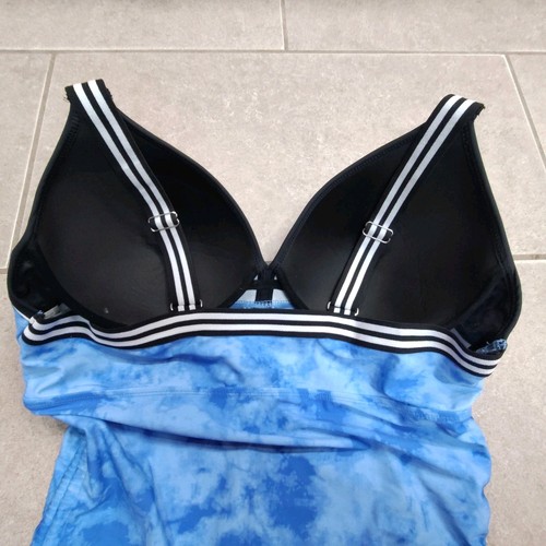 Free Country Tankini Top Size XXL (18) Blue Tye Dye Cloud Wash Ruched Sides - Picture 5 of 11