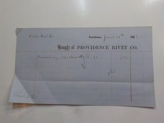 Antique Document 1863 Civil War Era Providence Rivet Co. Billhead Paper Ephemera