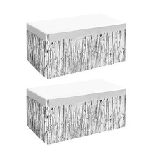 2 Pack 29.5x108 Inch Metallic Foil Fringe Tinsel inches-9FT, Silver