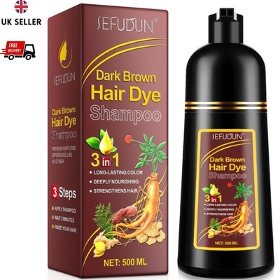 Dunkelbraunes Haarfärbeshampoo 3-in-1 - 500ml, deckt Grau ab, natürlich & vegan