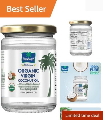 16 Fl.Oz Organic Coconut Oil for Cooking, Hair & Body - Unrefined & Eco-Friendly