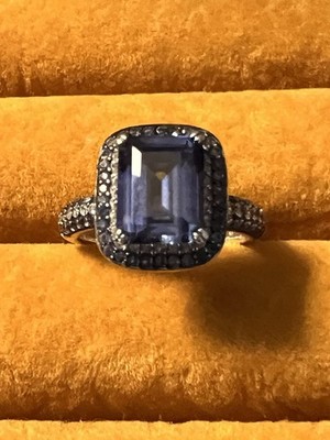 Suzy Levian Sterling Silver Blue Sapphire Diamond Accent Halo Ring Size 5.5