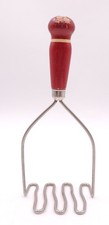 Vintage Wire Potato Masher Wood Handle Red Farmhouse Primitive Utensil Stripe