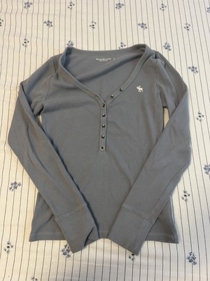 Y2K Vintage Abercrombie & Fitch Small Blue Grey Authentic Long Sleeve Henley Top