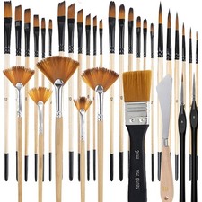 33 Pieces Paint Brush Set, Artist Series, Nylon Bristles with Round, Filbert, Fl