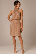 liza J Rose Gold Sequin Halter Cocktail Dress Size 12