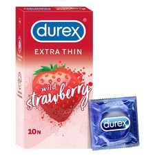 Durex Extra Thin Wild Strawberry Flavoured Condoms for 1 Count Pack of 10