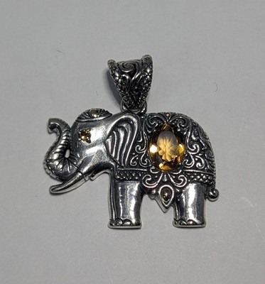 **(NOS) Bali Designs 18K, 925S Citrin Elefant 2 Tone Anhänger (~8g) AQ-94