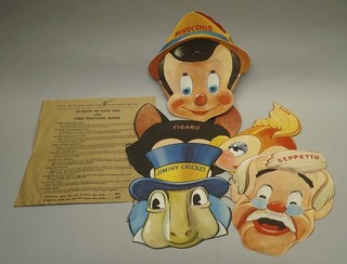 ORIGINAL 1939 WALT DISNEY GILLETTE PREMIUM PINOCCHIO MASKS SET OF 5 W/ ENVELOPE