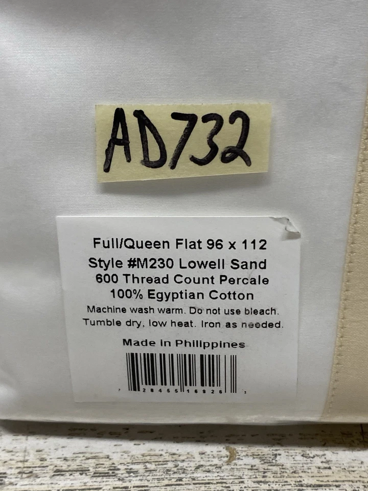 Sábana plana Matouk Lowell Queen 600 TC algodón egipcio blanco/arena nueva Foto 4 de 4