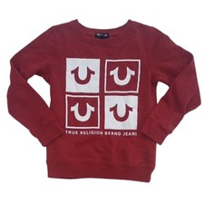 True Religion Kids Medium Burgundy Red Sweatshirt Checkers Logo Y2K