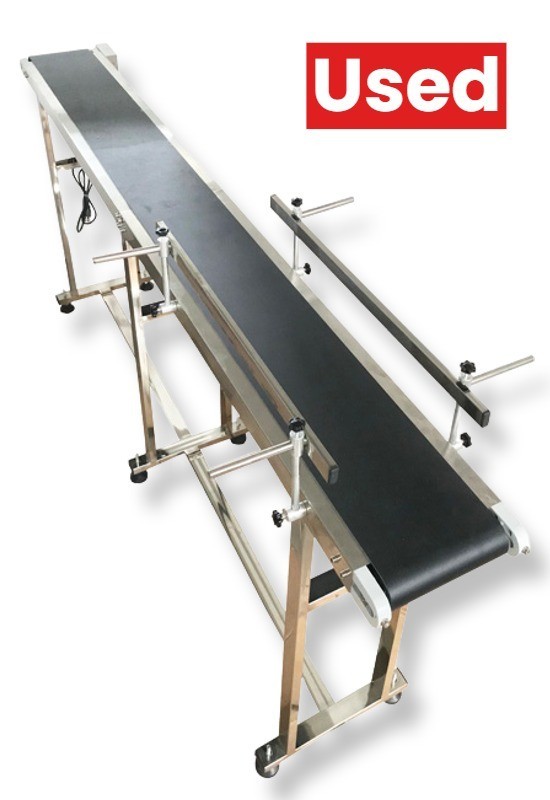 Used 82.6x7.8" PVC Belt Conveyor Machine Double Guardrails 110V Speed Adjust