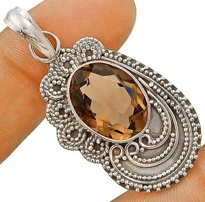 Natürlicher 12 kt Rauchtopas 925 massiv Sterlingsilber Anhänger Schmuck