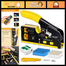 All-in-One Ethernet Crimp Tool Kit RJ45 Crimper, Cable Tester, 100 Connectors