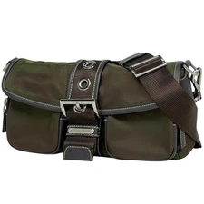 PRADA Plate Shoulder Bag Brown Nylon 26cm #BS2309
